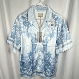 Stone Falcon Men's Size XL Short Sleeve Blue Floral Spread Collar Shirt